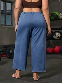 Flexra Quần jeans ống rộng cạp cao có cúc và túi dành cho nữ cỡ lớn, kiểu dáng thường ngày. - Rửa trung bình - Xem 2