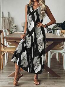 Breezaya 大码春夏女装简约休闲几何印花V领无袖长裙，完美适用于春季服装、夏季穿搭、度假装、沙滩装、女士沙滩度假装、夏季度假装、婚礼宾客礼服、毕业礼服、休闲长裙、女士商务装、办公室礼服、工作礼服、乡村音乐会服装和乡村风格连衣裙。女士夏季连衣裙、度假装、女士度假连衣裙、女士长裙、女士度假套装、女士C - 彩色 - 查看 6