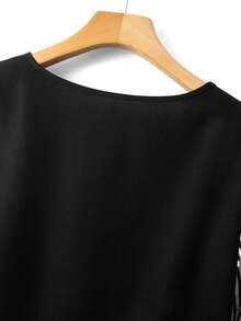 GlowEve CURVE Women's Spring/Summer Striped Patchwork Ruffle Hem Long Sleeve Blouse, Lightweight Elegant Office/Casual Wear - Black and White - View 3