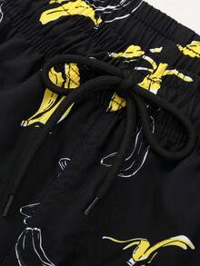 Manfinity Swimmode 男士休闲印花沙滩短裤 - 黑色 - 查看 3