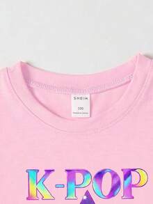 Elladie kids 春夏少女休闲时尚创意个性清新简约可爱酷炫虚拟少女组合卡通人物彩色五角星图案字母标语印花休闲基础款粉色短袖T恤裙，舒适温暖的夏秋款式，适合女孩夏秋氛围穿搭。 - 淺粉色 - 查看 5