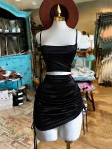 Franclia 性感吊带背心和收腰迷你裙两件套 - 黑色 - 查看 1