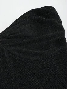 Sweetra 女士时尚性感纯色金属褶皱鱼尾连衣裙，优雅派对礼服，春夏款 - 黑色 - 查看 4