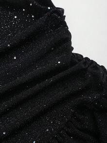 Sweetra Petite Women's Elegant Off-Shoulder Bow Mini Dress, Suitable For Party, Formal Occasions, Commute And Daily Wear, Glossy Black Fabric - Black - View 6