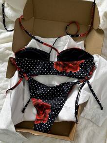 Swim Vcay Bộ bikini hai mảnh buộc dây chéo, họa tiết ngẫu nhiên, dành cho nữ, thích hợp cho mùa xuân/hè. - Nhiều màu - Xem 4