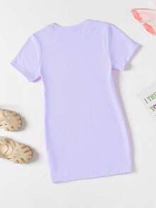 Elladie kids 春夏少女休闲时尚创意个性清新简约可爱酷炫虚拟女团彩色五角星图案字母标语印花休闲基础款紫色短袖T恤裙，舒适温暖的夏秋款式，适合女孩穿着。 - 紫色 - 查看 2