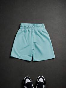 PAVTROS Quần short thể thao nam thường ngày có dây rút và họa tiết in trên cạp quần. - Màu xanh nhạt - Xem 6