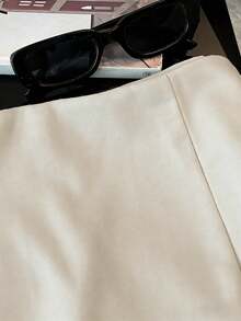 Franclia Fashionable Casual Commuter Versatile Textured Soft Fabric High Waist Slit Gray Women Shorts/Skirt/Culottes/Hot Pants, Spring/Autumn - Beige - View 5