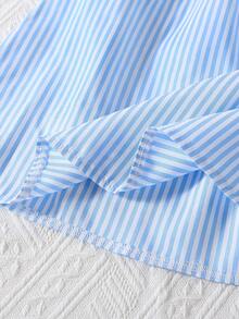 SHEIN 女童蓝色3D立体花朵短袖条纹公主裙，春夏款 - 藍色 - 查看 5