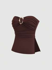 Sweetra Top corto con pliegues tipo bandeau de moda casual para mujer - Multicolor - Ver 4