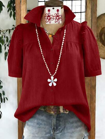 Linhara Large-Sized Woven Summer Women's Shirt For Casual Vacation