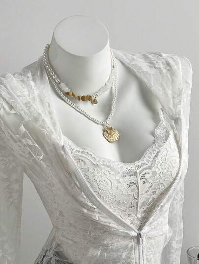 Elamini Women's Casual Versatile Vacation Hooded Sweatshirt, Tight-Fitting Sexy Lace White Sweatshirt, Summer