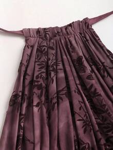 Elamini New Pleated Spaghetti Strap Tie Waist Sleeveless Crop Top, Spring/Summer - Purple - View 6