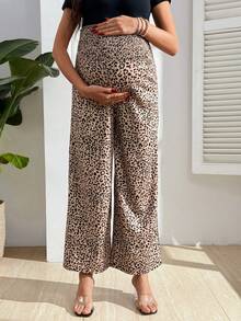 SHEIN 休闲豹纹弹力腰孕妇阔腿裤，夏季 - 彩色 - 查看 4