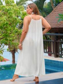 Swim Lushoire Vestido de playa informal semitransparente para vacaciones, talla grande para mujer - Blanco - Ver 2