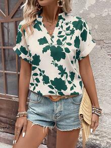 EMERY ROSE Floral Print Notched Collar Casual Versatile Short Sleeve Shirt - Multicolor - View 6