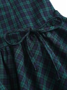 Sweetra Minimalist Stylish Collegiate Patterned Design Summer Dress With Layered Hem And Bow Accent, Versatile For Commute And Casual Wear - Multicolor - View 5