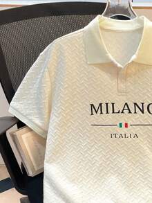 Manfinity Joysei 男士休闲运动字母印花纽扣半襟 Polo 衫 - 杏色 - 查看 4