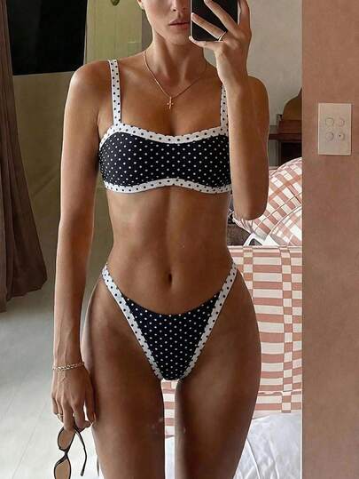 Bonvoyette Women's Black & White Polka Dot Sexy Bikini Set, Beach, Pool, Resort Wear For Summer