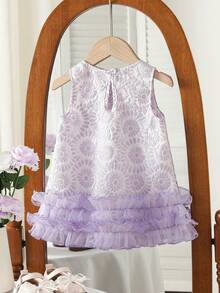SHEIN Baby Girls' Elegant Sleeveless Bow Decor Ruffle Mesh Dress, Minimalist Fashion For Spring/Summer - Mauve Purple - View 2