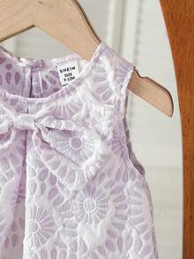 SHEIN Baby Girls' Elegant Sleeveless Bow Decor Ruffle Mesh Dress, Minimalist Fashion For Spring/Summer - Mauve Purple - View 7