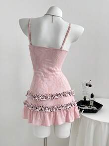 Elamini 女士豹纹拼接吊带连衣裙 - 粉色 - 查看 2