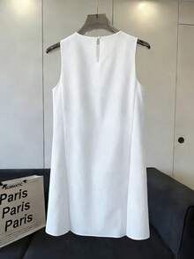 SHEIN Franclia Women's Round Neck Bow Decor Casual Vacation Date Dress - White - View 2