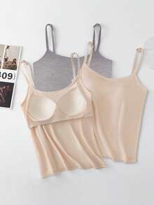 GlowEve 3件套防走光吊带背心，内置衬垫胸罩，舒适 - 彩色 - 查看 5