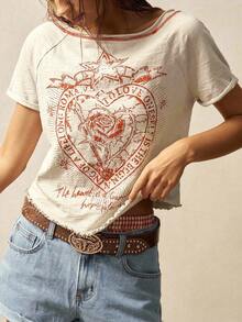 Bohemela Solid Color Knit Crew Neck Short Sleeve Fitted Washed T-Shirt For Women,Summer Top - Beige - View 3