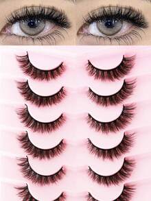 7 Pairs Of Natural Long Transparent Band Cat Eye False Eyelashes, Beginners Exquisite And Comfortable Eyelash For Daily, Dating And Holiday Use Strip Lashes, Lashes, Eyelashes, Fake Lashes - Black - View 9