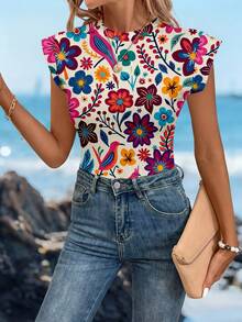 Sylviya Women's Casual Print Bodysuit, Suitable For Spring/Summer - Multicolor - View 3