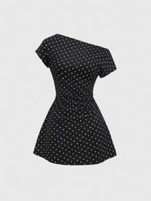 Sweetra Women's Romantic Polka Dot 3-In-1 Design Waist Cinched A-Line Dress, Flattering & Slimming, Suitable For Spring/Summer, Date Or Casual Dining - Black - View 3