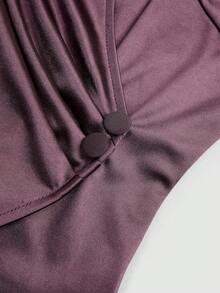 Balvessa Women's Fashion Lapel Waist Button Pleated Asymmetrical Hem Elegant Elegant Casual, Vacation, Outing, Party Shirt, Spring/Summer - Mauve Purple - View 8