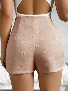 SHEIN Raffinéa Women's Textured Linen-Like Fabric Button Design Asymmetric Hem Skirt Pants - Apricot - View 3