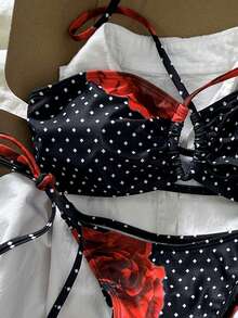 Swim Vcay Bộ bikini hai mảnh buộc dây chéo, họa tiết ngẫu nhiên, dành cho nữ, thích hợp cho mùa xuân/hè. - Nhiều màu - Xem 2