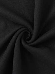 SHEIN PETITE 娇小女式蕾丝拼接刺绣领休闲短袖T恤 - 黑色 - 查看 6