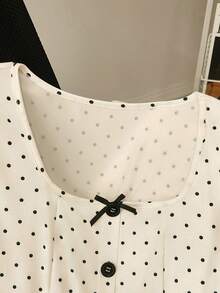 GlowEve 女士时尚波点印花方领蝴蝶结前襟撞色纽扣方领优雅浪漫休闲日常约会通勤晚宴马甲，春夏款 - 彩色 - 查看 4