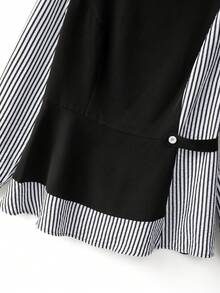 GlowEve CURVE Women's Spring/Summer Striped Patchwork Ruffle Hem Long Sleeve Blouse, Lightweight Elegant Office/Casual Wear - Black and White - View 7
