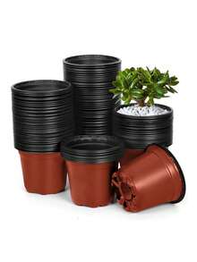 Plastic Flower Pot, Resin Round Garden Planter, Suitable For Seedlings And Flowers, Lawn And Gardening Tool, Practical Spring Essentials - Red - View 1