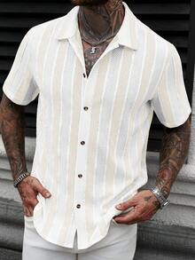 Manfinity CasualCool 梭织条纹休闲男士Polo衫 - 白色 - 查看 4