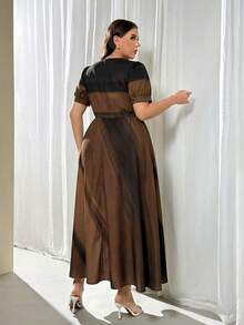 Firerie Spring & Summer Green Tie-Dye Tie Dye Pattern Elegant Maxi Dress With Puff Sleeves, Suitable For Graduation, Renaissance Fair - Coffee Brown - View 2