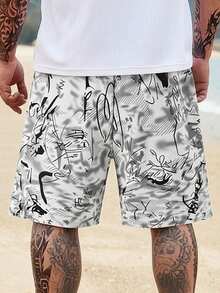 Manfinity RSRT 男士休闲印花口袋沙滩短裤 - 白色 - 查看 2