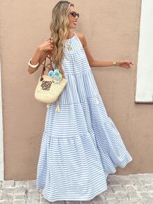 Breezaya Women's Romantic Vacation Maxi A-Line Striped Patchwork Contrast Color Dress, Spring/Summer - Multicolor - View 4