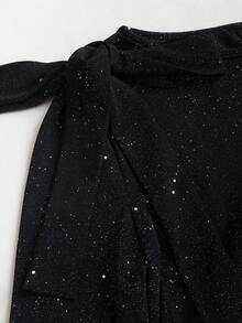 Sweetra Petite Women's Elegant Off-Shoulder Bow Mini Dress, Suitable For Party, Formal Occasions, Commute And Daily Wear, Glossy Black Fabric - Black - View 7
