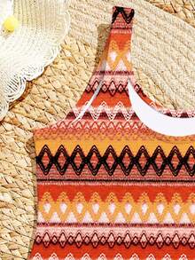 女童（小号）波西米亚风连体泳衣，弹力梭织面料，适合度假海滩游泳 - 彩色 - 查看 4