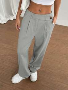 Flirla 1条女士不对称腰带休闲卡其裤，适合日常、通勤、购物等场合。 - 燧石 - 查看 3