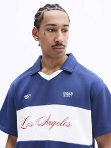 SUMWON Casual Collared Polo Short Sleeve Matching Set With Embroidered Los Angeles Logo Chest Print Relaxed Fit Comfortable Coordinated Outfit Royal Blue - Blue - View 5
