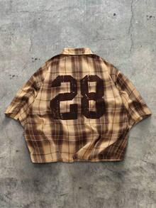 Manfinity Hypemode Men's Casual Plaid Print Short Sleeve Cropped Shirt - Apricot - View 7