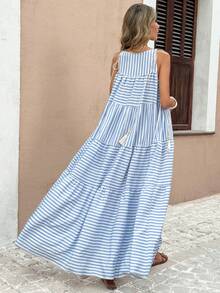 Breezaya Women's Romantic Vacation Maxi A-Line Striped Patchwork Contrast Color Dress, Spring/Summer - Multicolor - View 2