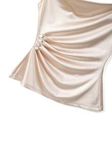 Franclia 两件套优雅职业装纯色缎面翻领衬衫和裙子 - 杏色 - 查看 5